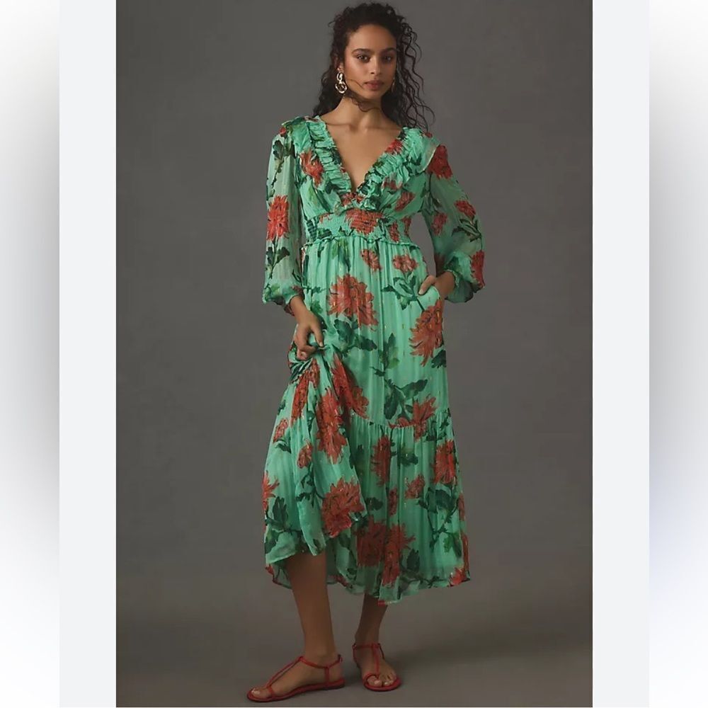 Anthropologie The Odetta Ruffled V-Neck Dress